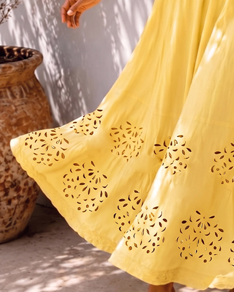 V-Neck Ruffle Shirred Dress