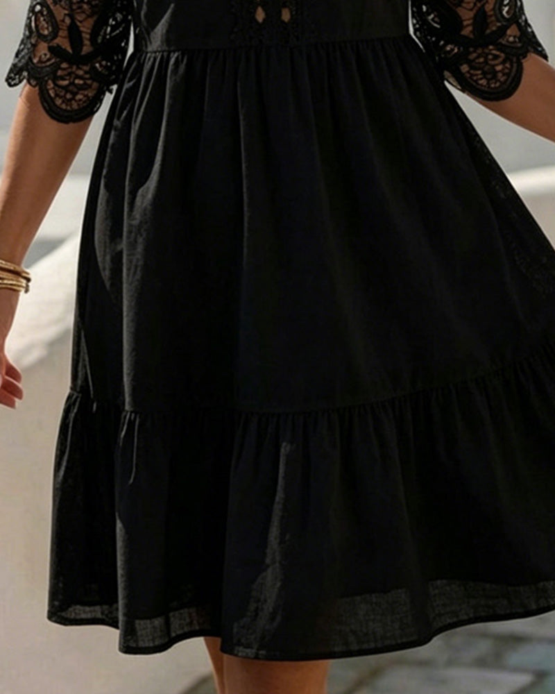Lace Off-Shoulder Tiered Short Dresses