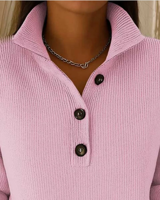 Half Button Lapel Solid Sweater