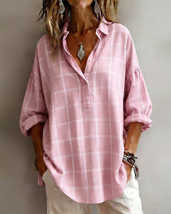 Lapel Plaid Sophisticated Shirt