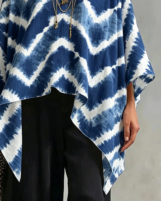 V-Neck Colorblock Patchwork Batwing Blouses