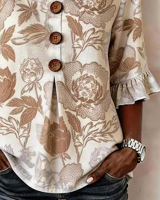 Printed Ruffled Cuff Blouse