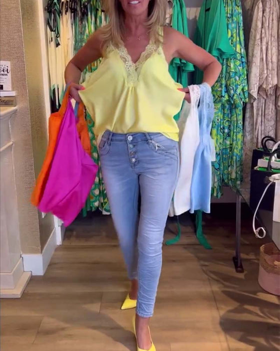 Spliced lace solid color camisole