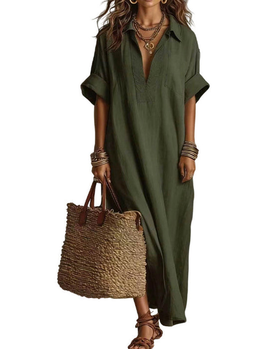Loose Solid Short Sleeve Maxi Dress