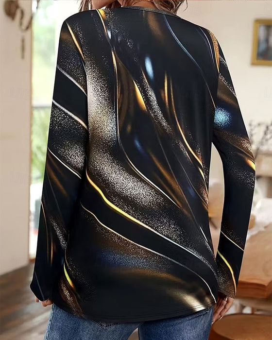 Printed Casual Long-Sleeved Crew Neck Top