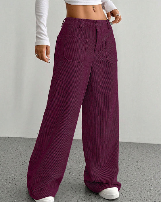 Front Back Pocket Solid Straight Leg Long Pant