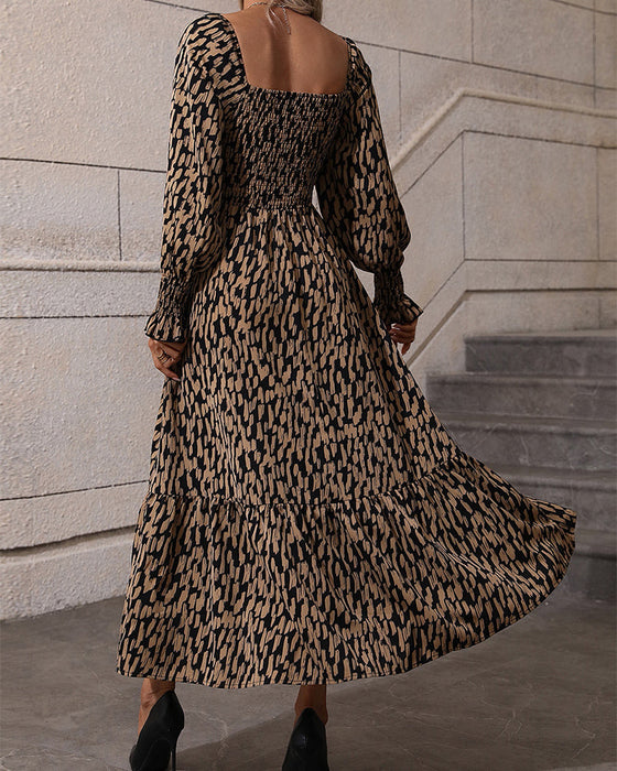 Square Neck Printed Maxi Dress