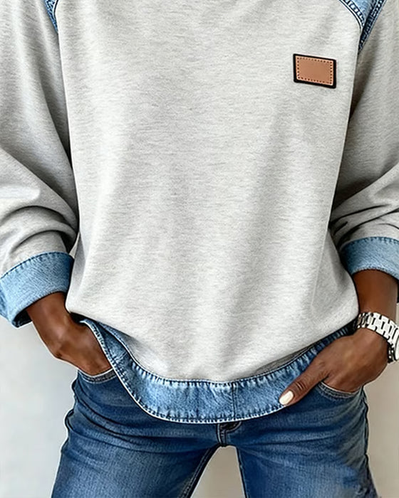 Contrast Color Stitching Pullover Sweatshirt