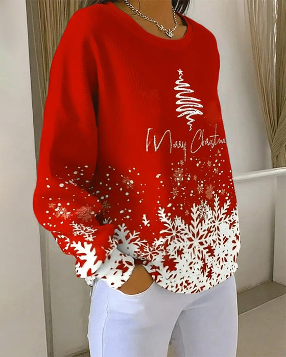 Christmas Tree Print Crew Neck Sweatshirt
