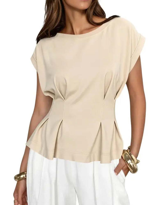 Cap Sleeve Shirred Waist T-Shirt