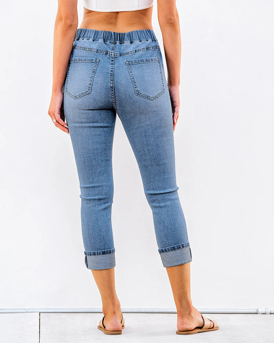 Elastic Waist Capri Jeans