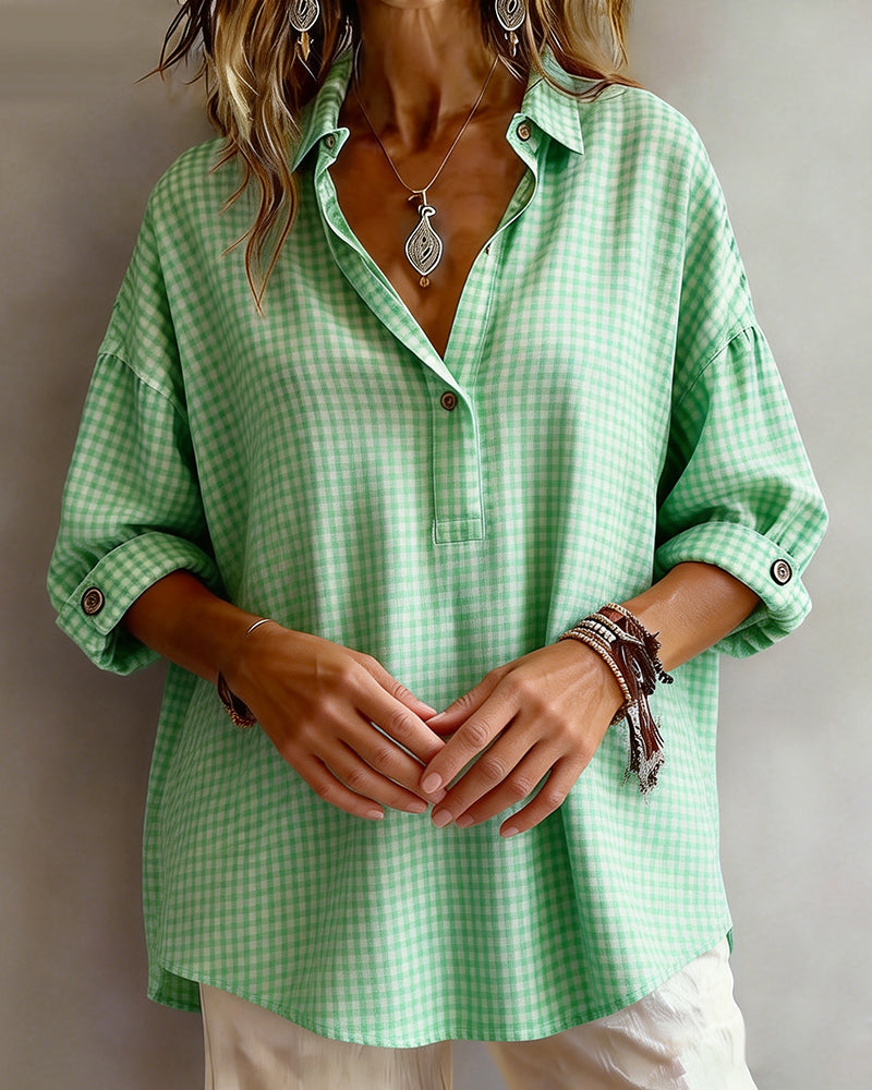 Plaid Fashion Lapel Blouse