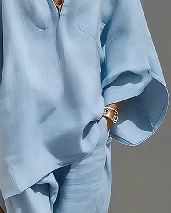 V-Neck Relaxed Sleeve Casual Set