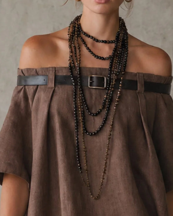 Off-Shoulder Hollow Out Short Sleeve Dress