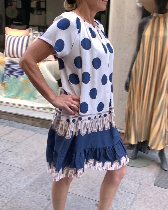 Square Neck Large Polka Dot Ruffle Contrast Dress
