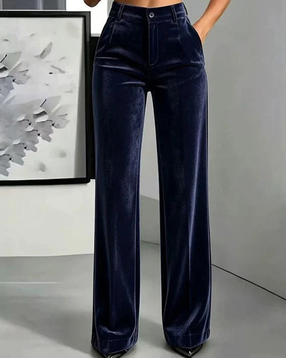 Solid Color Velvet Pocket Long Pants