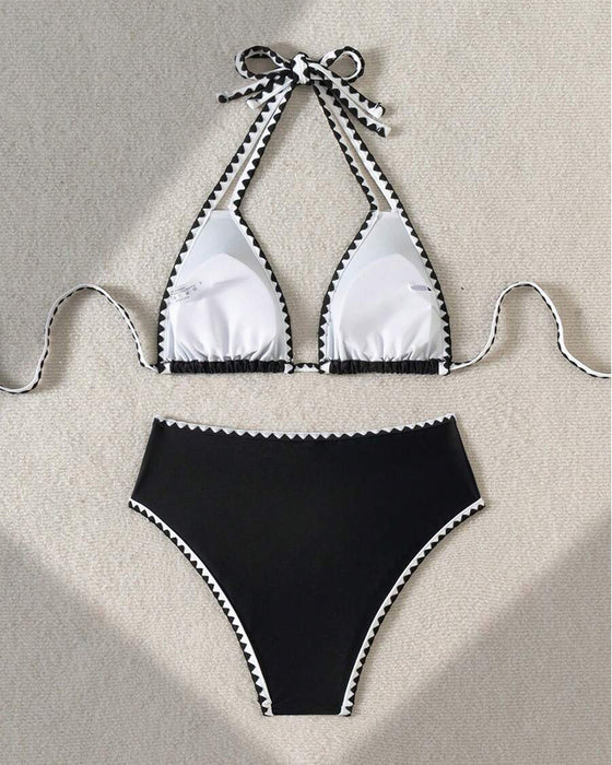 Sexy Contrast Color Split Triangle Bikini