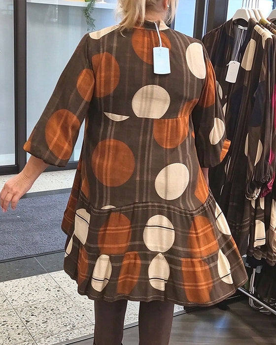 Geometric Polka Dot Print V-Neck Loose Fit Dress
