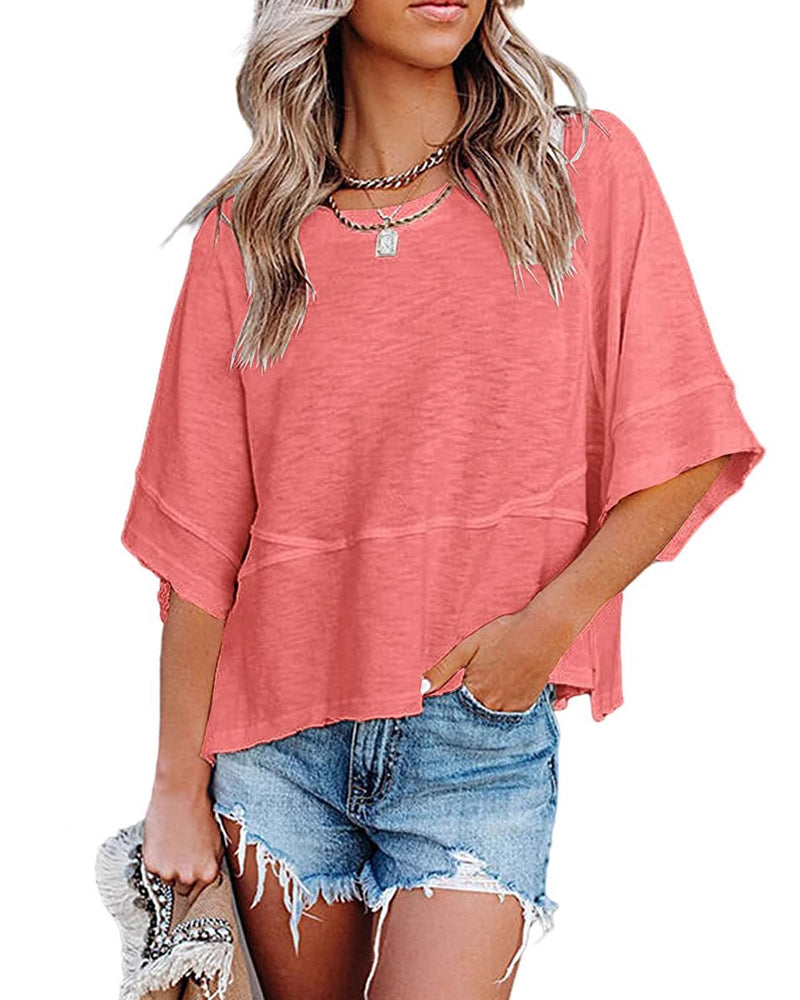 Panel Solid Color Flared Sleeve T-Shirt