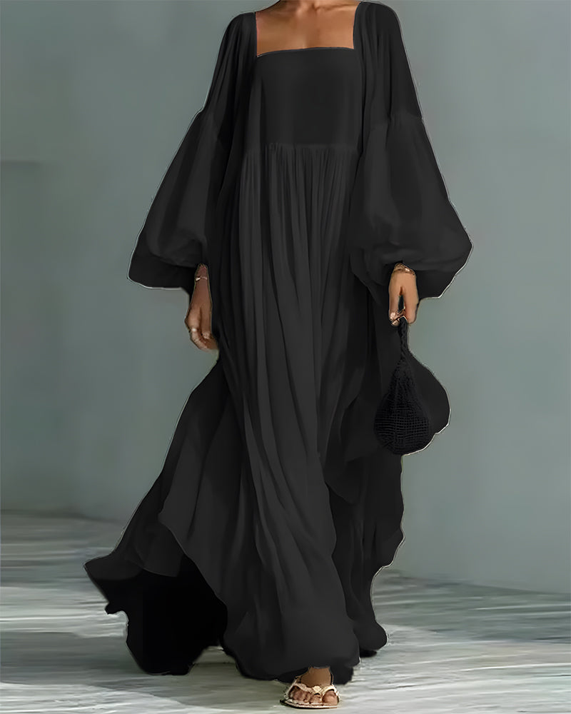 Square Neck Puff Sleeve Fairy Maxi Dress