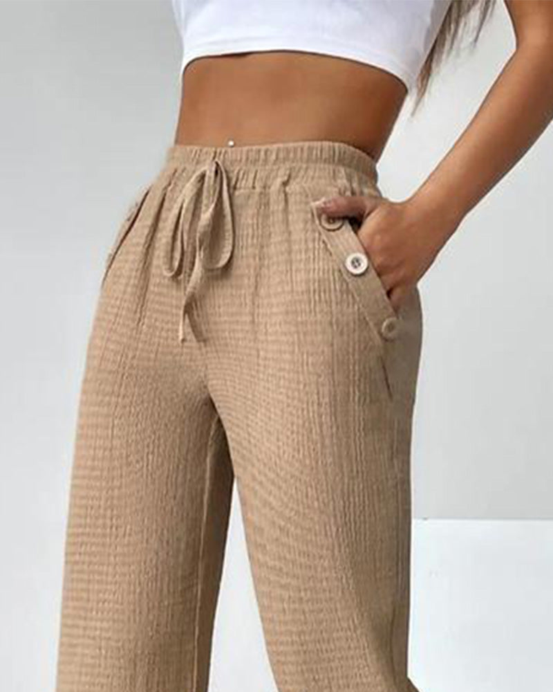 Textured Drawstring Wide-Leg Pants