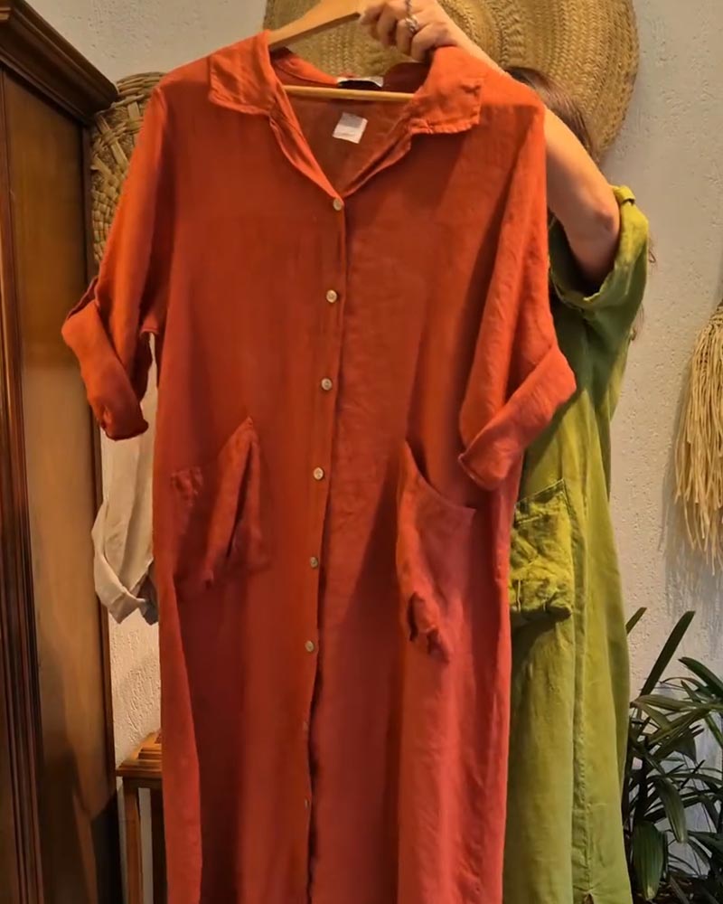 Pocket Linen Cardigan Casual Dress