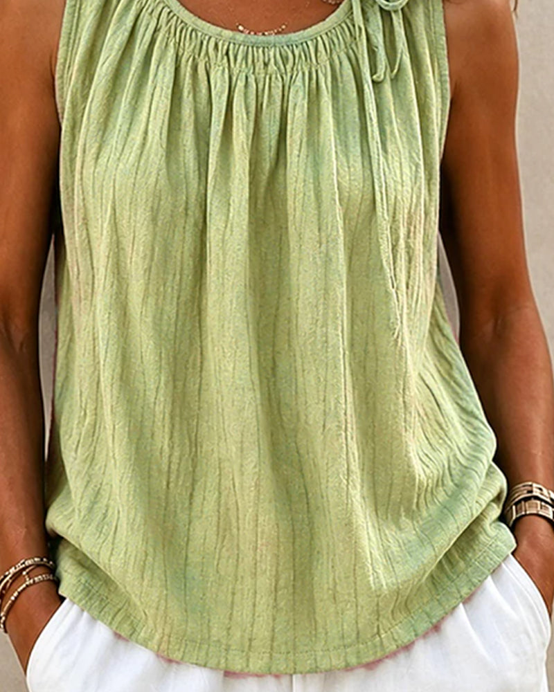 Ruched Crew Neck Tie Sleeveless Tank Top