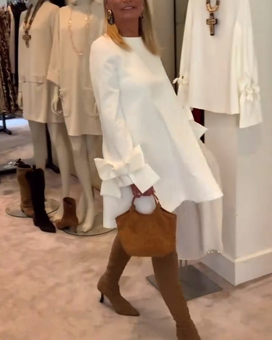 Fashionable Round Neck Bow Sleeve Dress