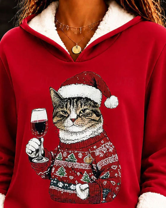 Hooded Holiday Print Relaxed Hoodie