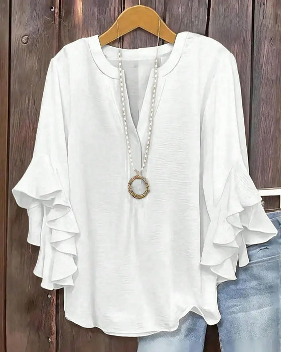 Small V-Neck Ruffle Blouse
