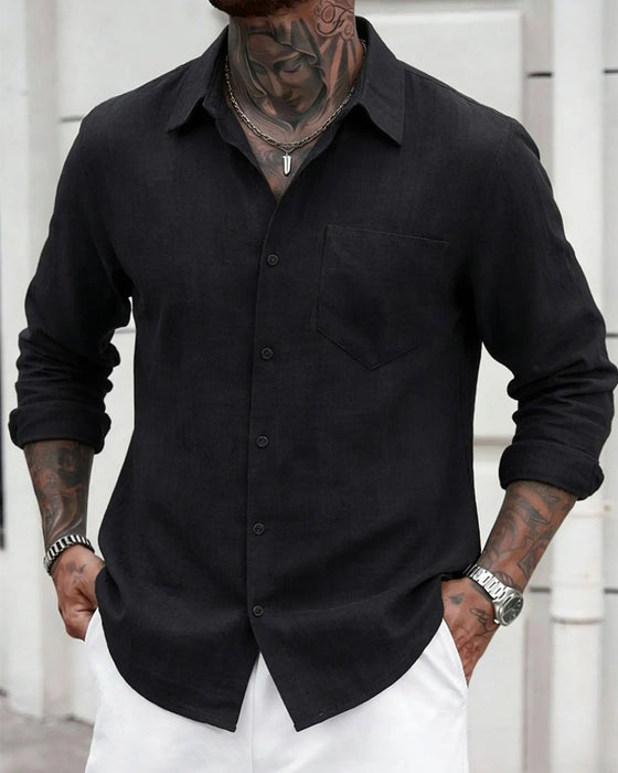 Solid Lapel Pocket Shirts