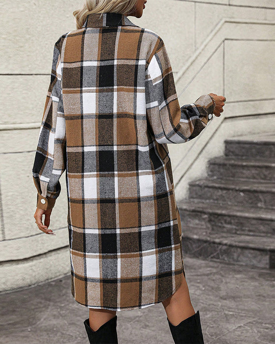 Plaid Lapel Shift Dress