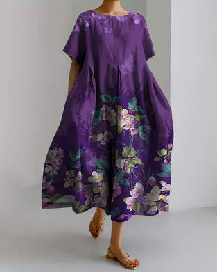 Crew Neck Purple Floral Dress