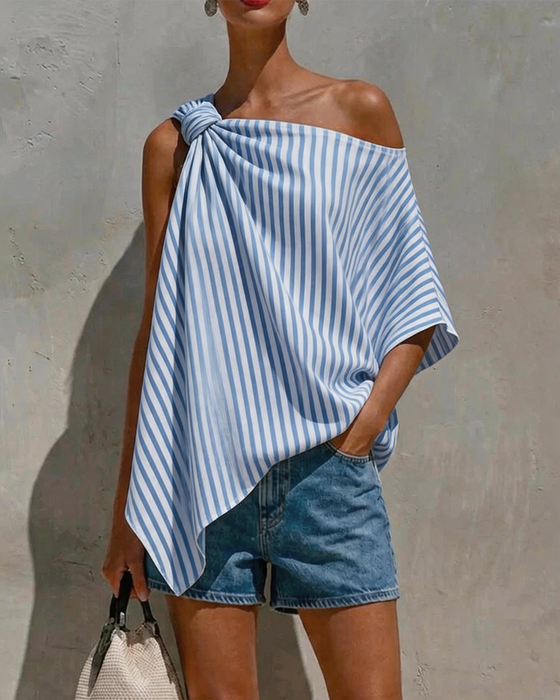 Striped Loose Asymmetric Design Blouse