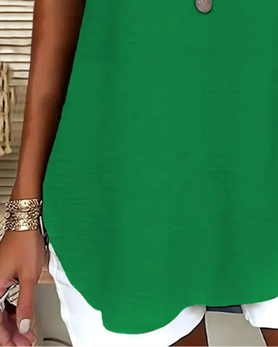 Casual Drop Shoulder V-Neck Short Sleeve Blouse