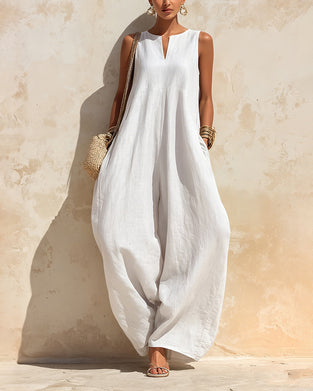 Small V-Neck Wide-Leg Jumpsuit