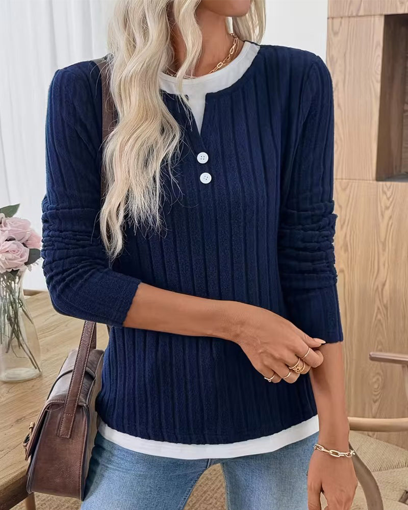 Fake Two-Piece Ribbed Brushed Top