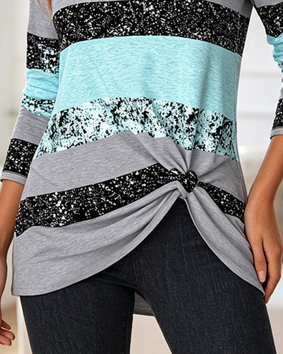 Crew-Neck Stripe Colorblock Long-Sleeve Top
