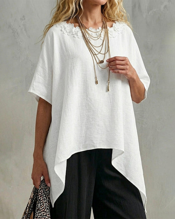 Three-Dimensional Floral Irregular Bat Sleeve Blouse