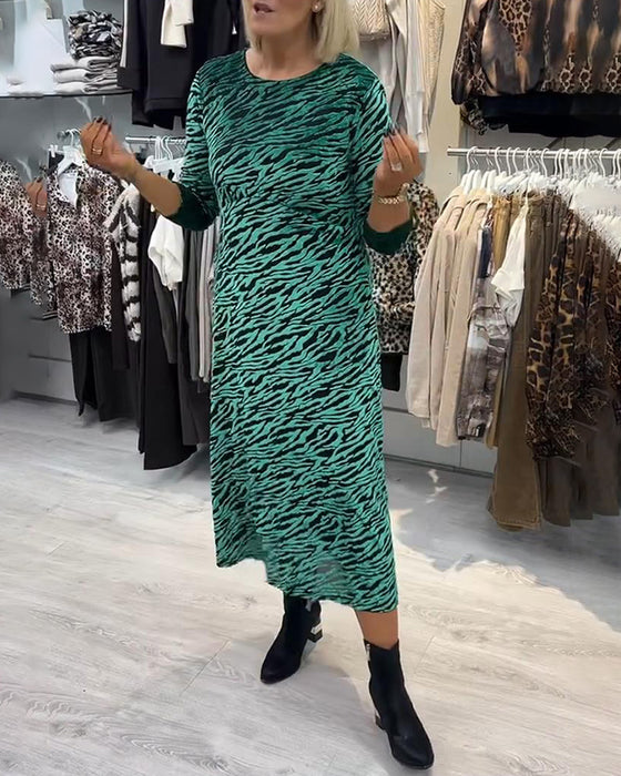Animal Print Crew Neck Dress