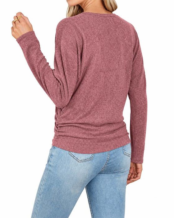Crew Neck Solid Long Sleeve Top