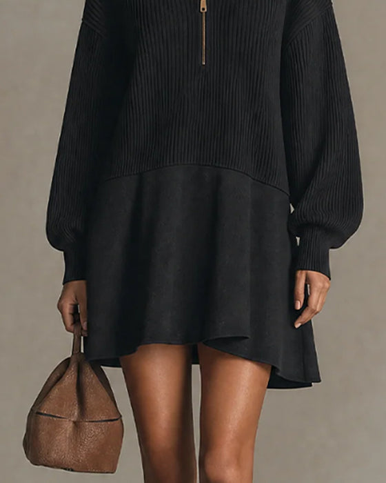 Casual Zip Long Sleeve Sweater Dress