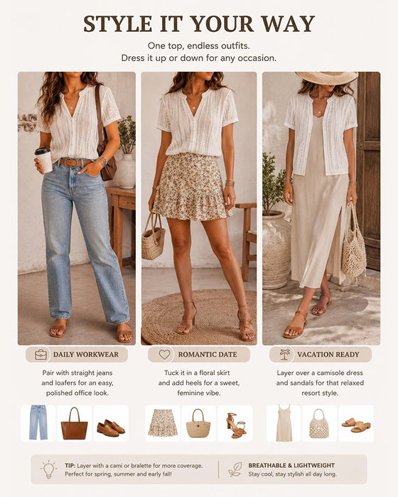 Cutout Cardigan Short-Sleeve Blouse