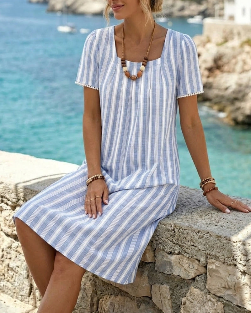 Striped Square Neck Shift Dress