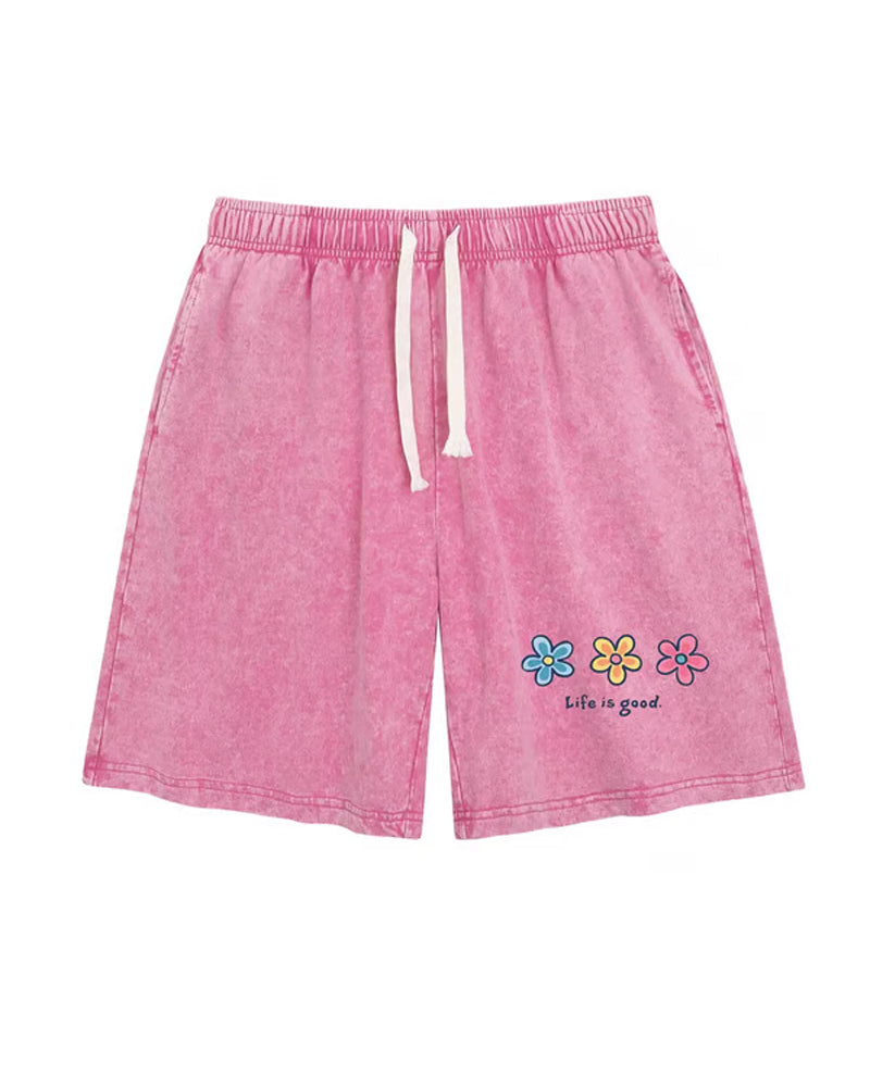 Flower Print Elastic Drawstring Shorts