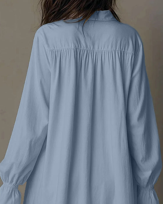 Lace-Paneled Lantern-Sleeve Dress