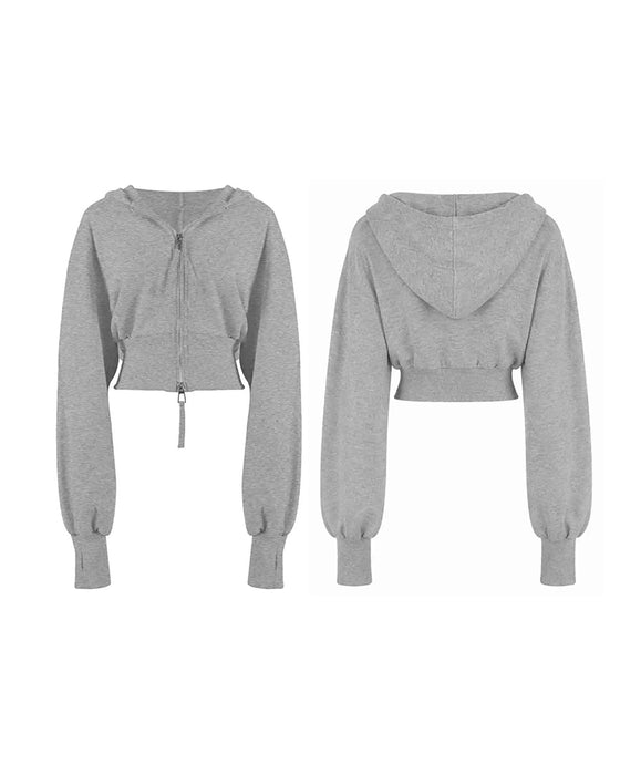 Double Zipper Short Hooded Sweatshirt Coat