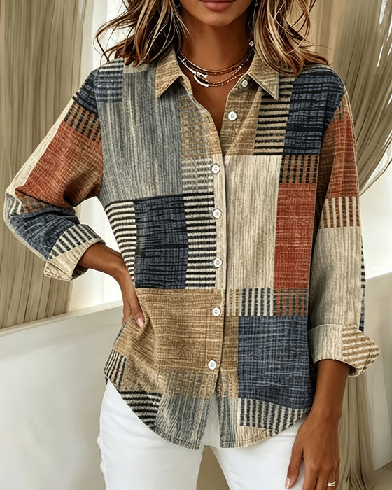 Vintage Washed Print Lapel Shirt