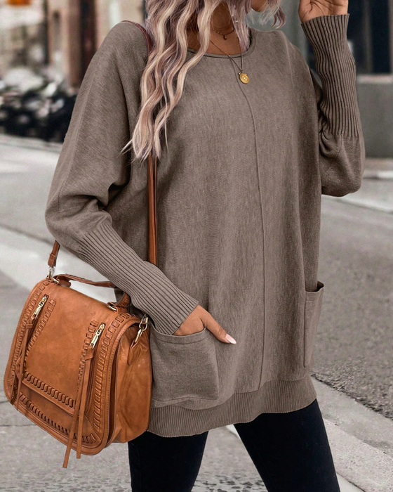 Loose-Fit Batwing-Sleeve Sweater with Pockets