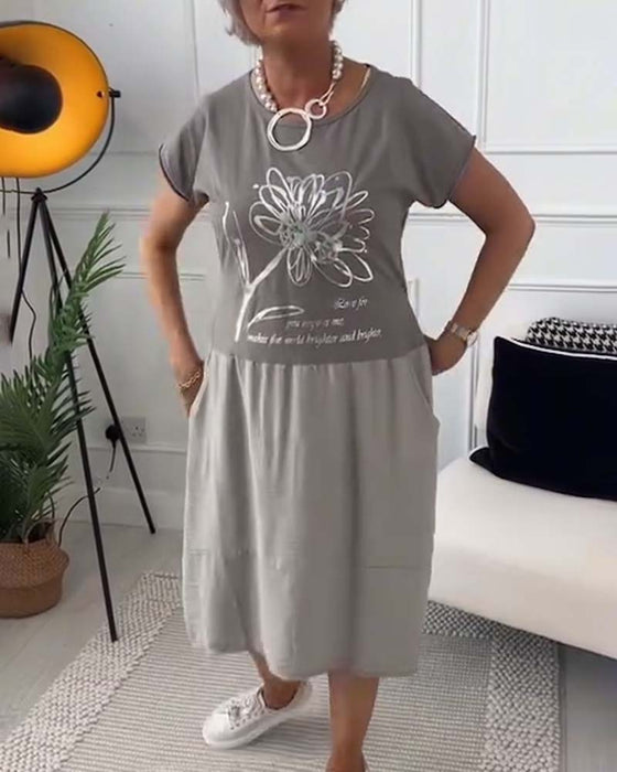 Round neck short sleeve printed dress